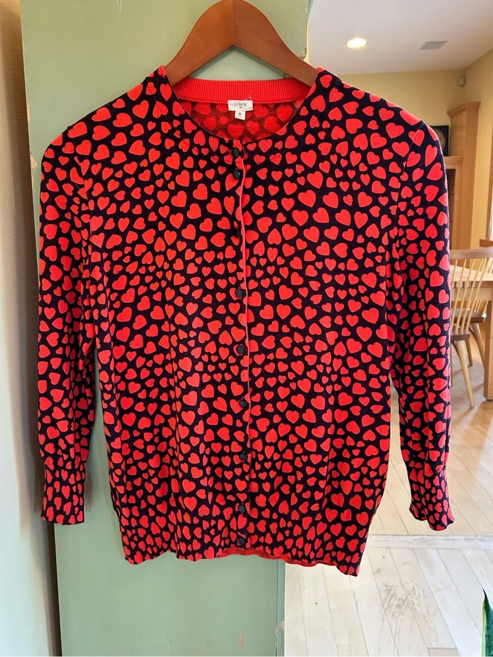 J. Crew Women’s Clare 100% Cotton Hearts Cardigan Red/Black Size Small